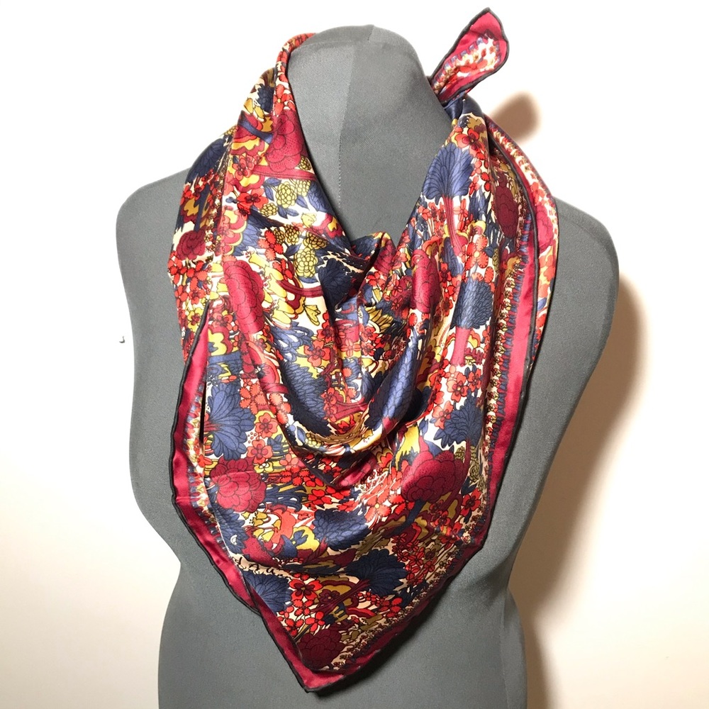 Vtg Richard Allan Pure Silk Scarf Flowers Floral